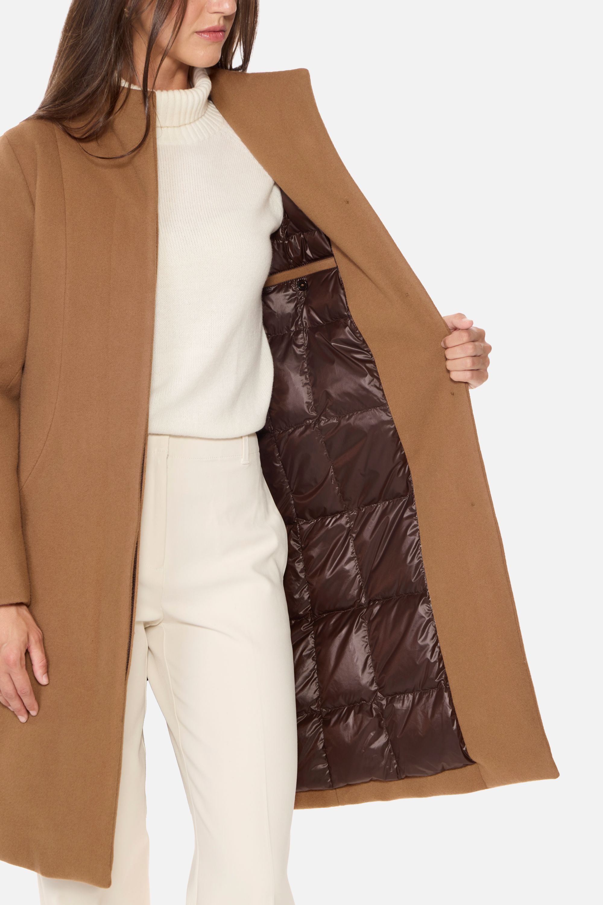 Stand Collar City Coat, Charcoal | Down-Lined Waterproof Cashmere