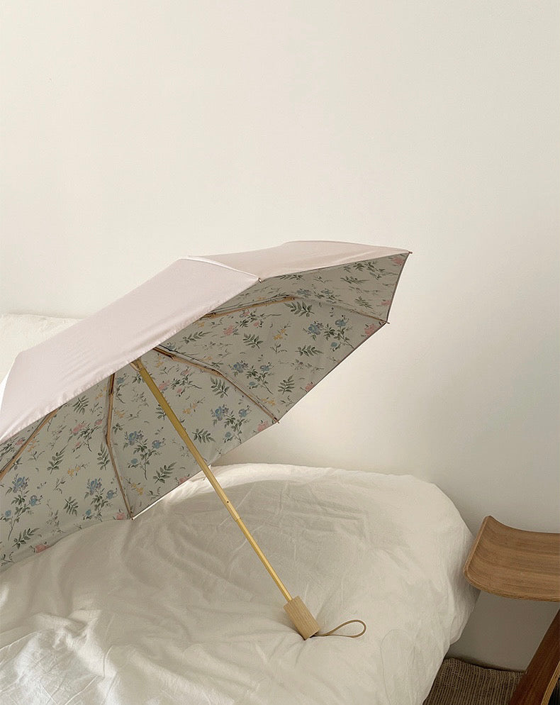 日傘 晴雨兼用 折りたたみ UPF50＋ UVカット率99％ 花柄 木調ハンドル
