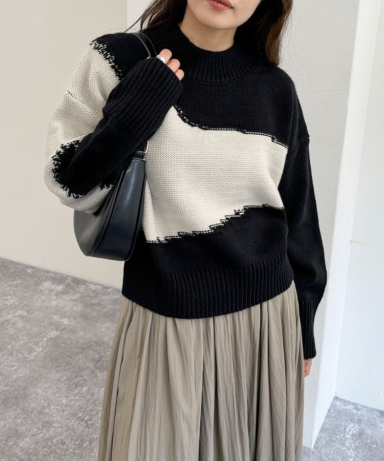 ウエーブバイカラーニットプルオーバー（4-0385-6-22-001）｜fredy