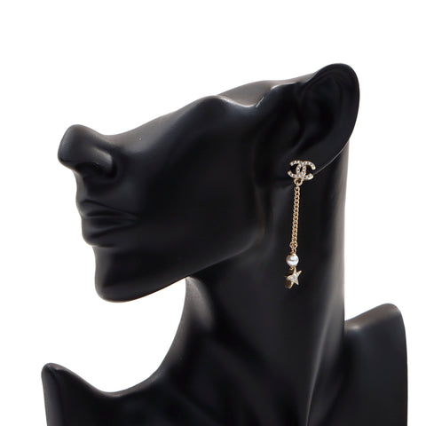 シャネル CHANEL 23A星モチーフラインストーン パール ピアス ゴールド