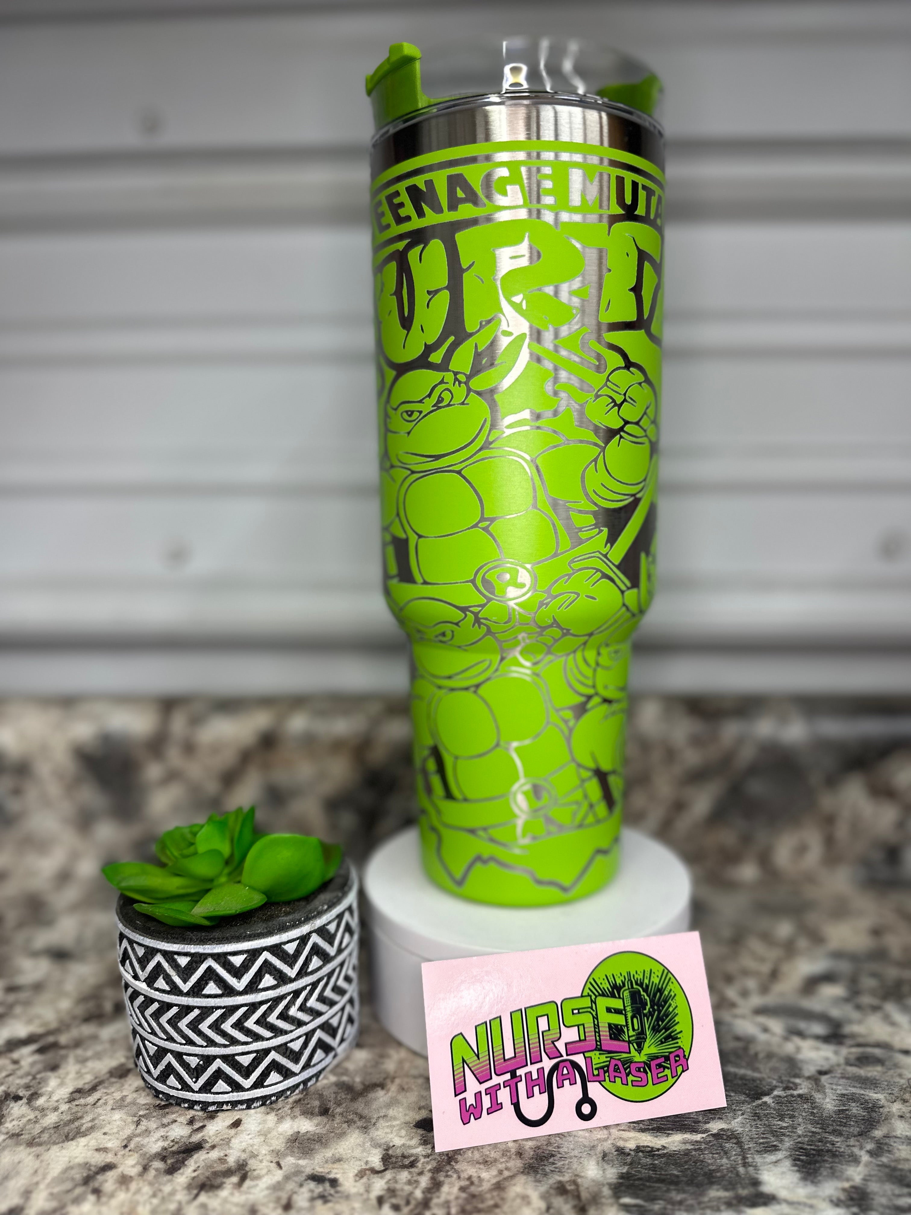 Ninja Turtles 40oz Unbranded Tumbler with Handle. Teenage Mutant