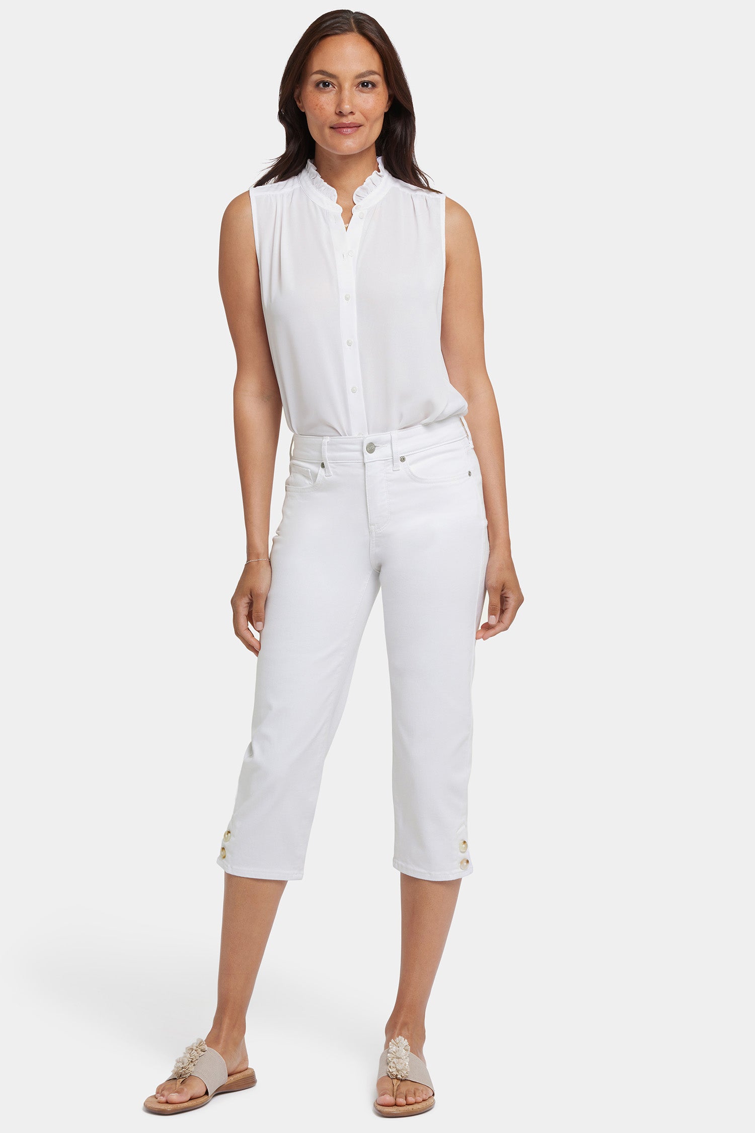 Marilyn Straight Crop Jeans In Petite With Side Button Plackets
