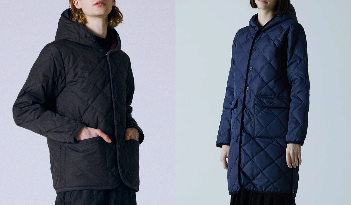 TAION＞シティ パイピングフード ロングダウンコート （ネイビー） -靴