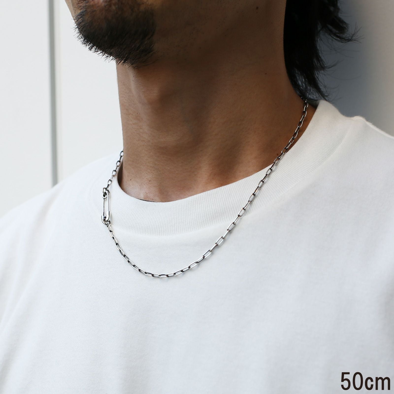 J-NC014-SV)安全ピン長アズキチェーンダイヤモンドネックレスS