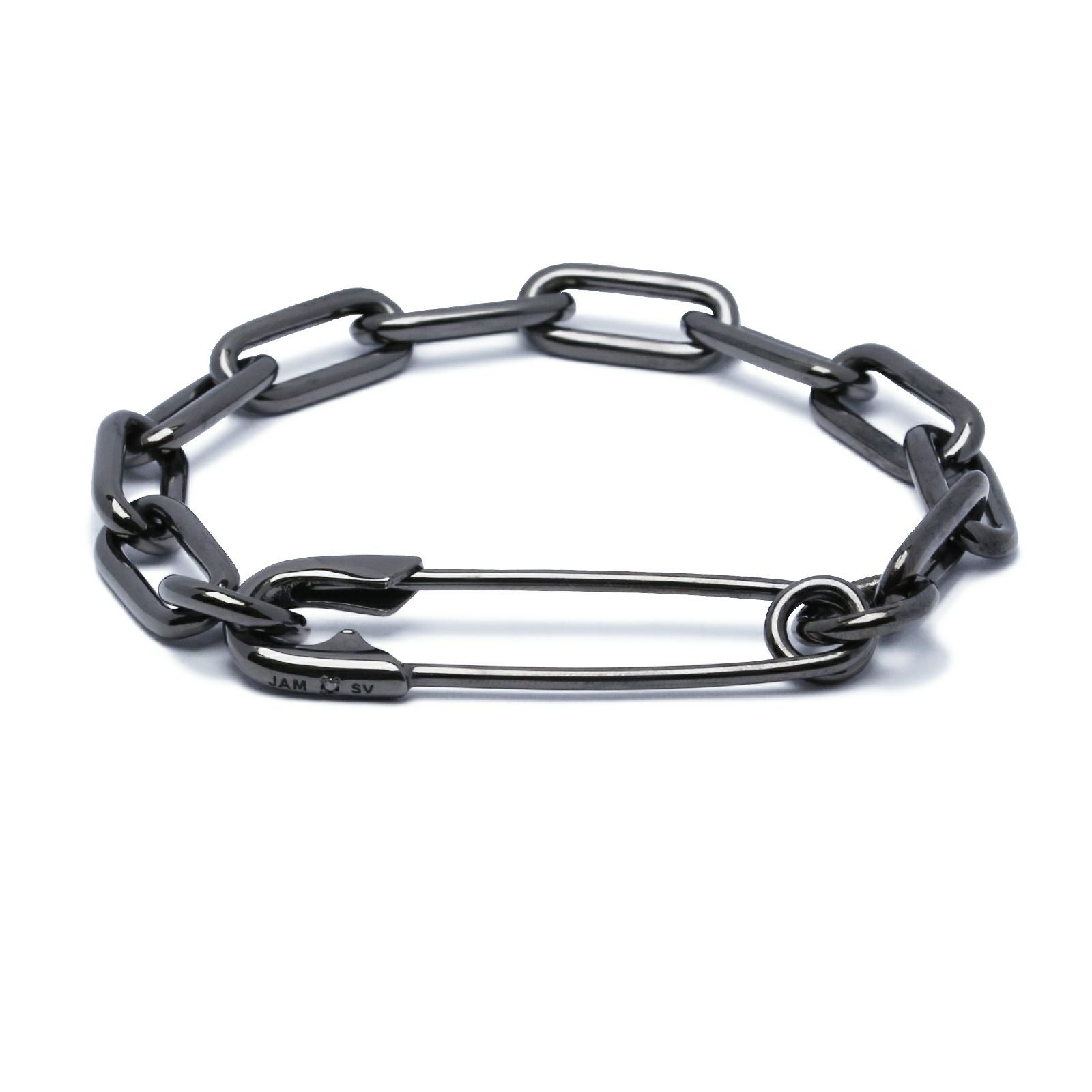 J-BR021-BK)安全ピン長アズキチェーンダイヤモンドブレスレットL