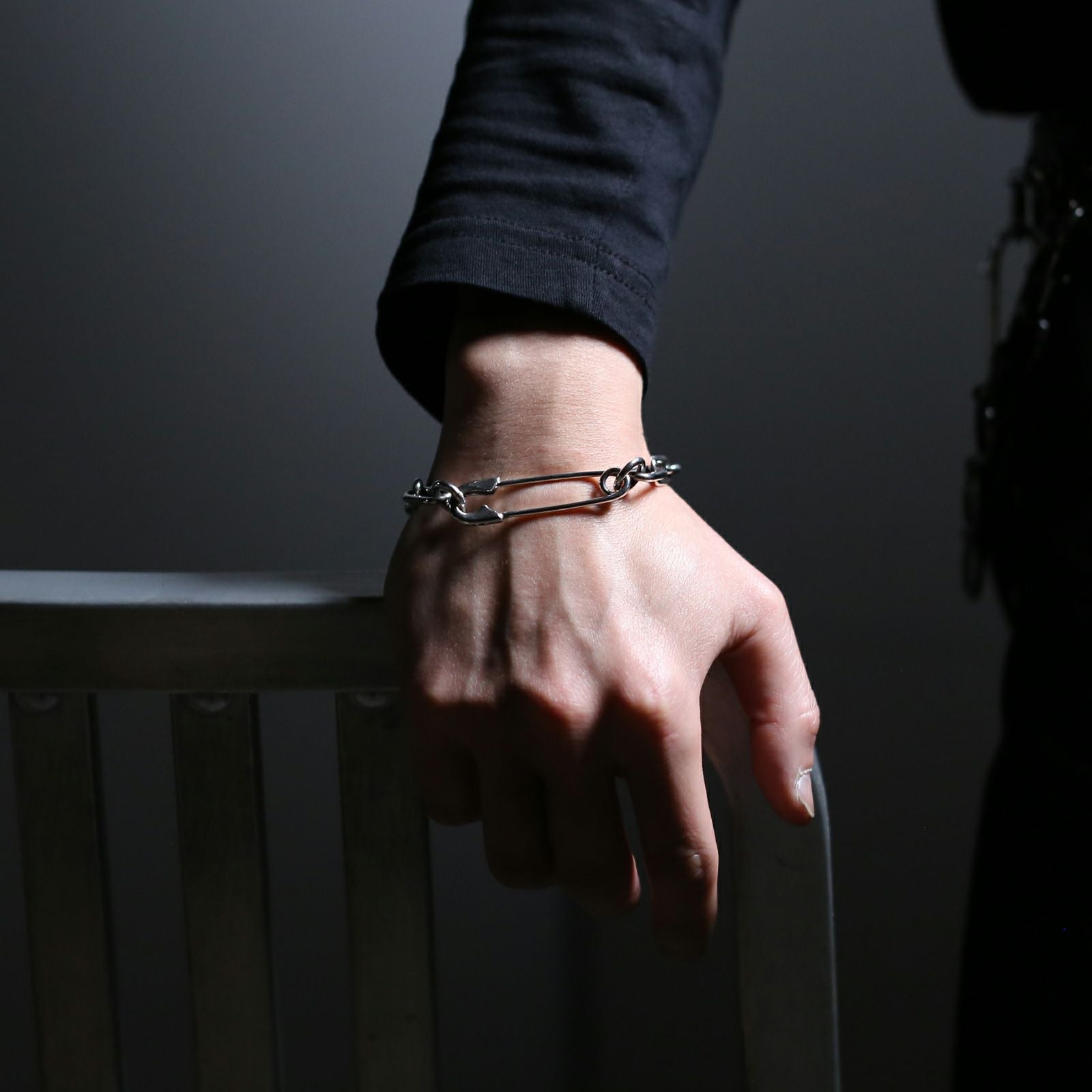 J-BR021)安全ピン長アズキチェーンダイヤモンドブレスレットL