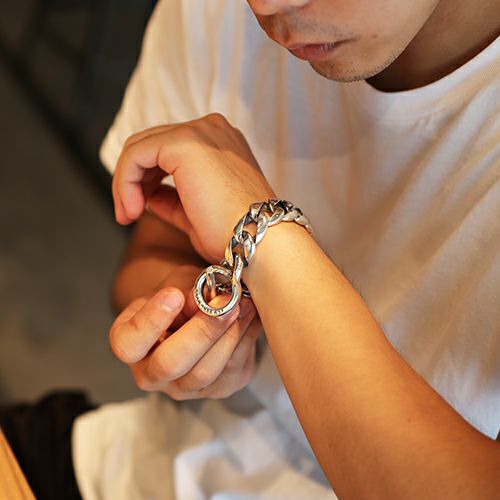 JNS710)クラシックブレスレット喜平チェーン-ブラックダイヤモンド