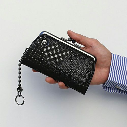 JIDWA51BK-BK)印傳-印伝屋二つ折り財布親子がま口財布山梨カモフラ柄