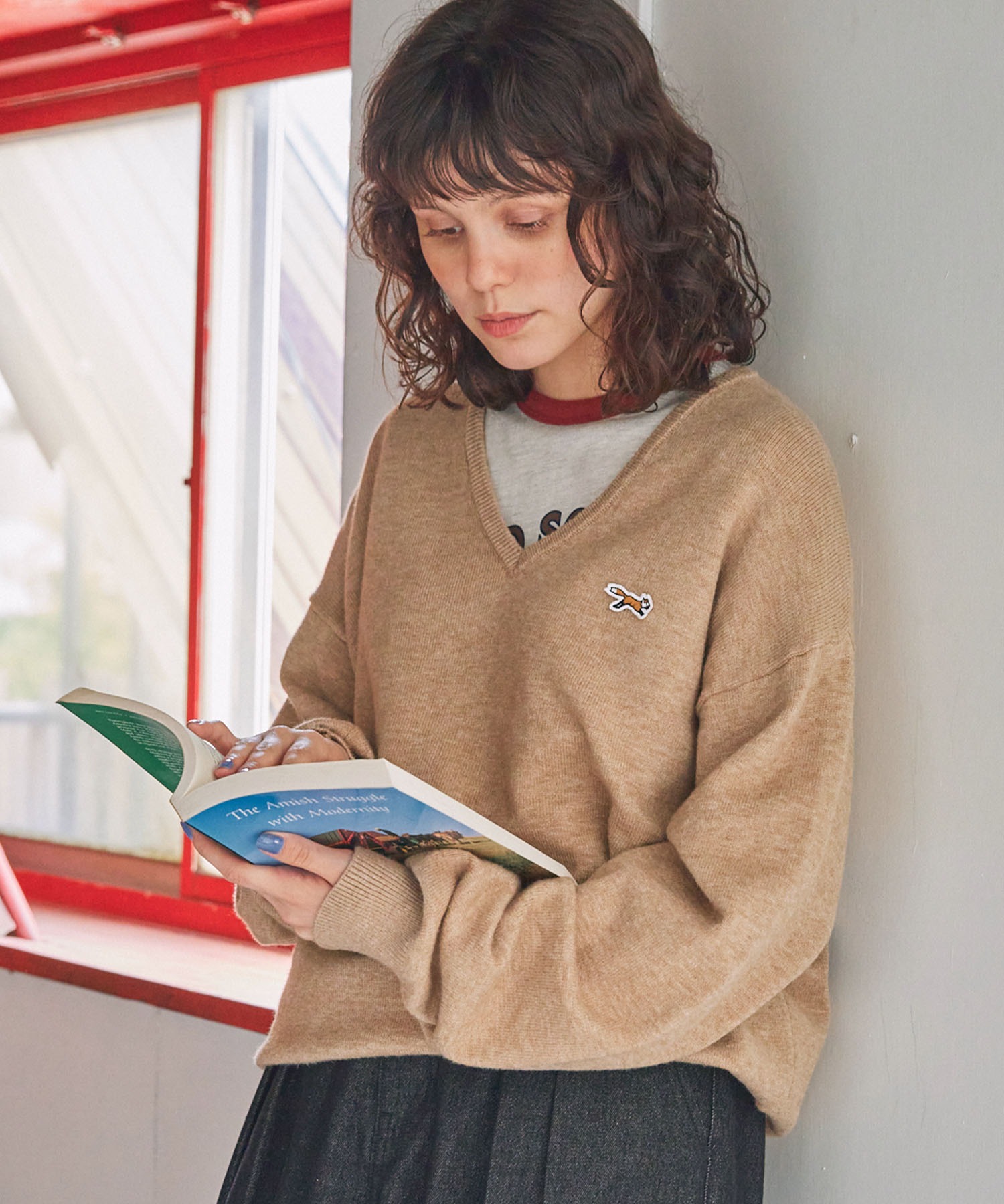 PENNEYS/ペニーズ 別注 THE FOX ロゴワッペン刺繍 Vネックニットプル