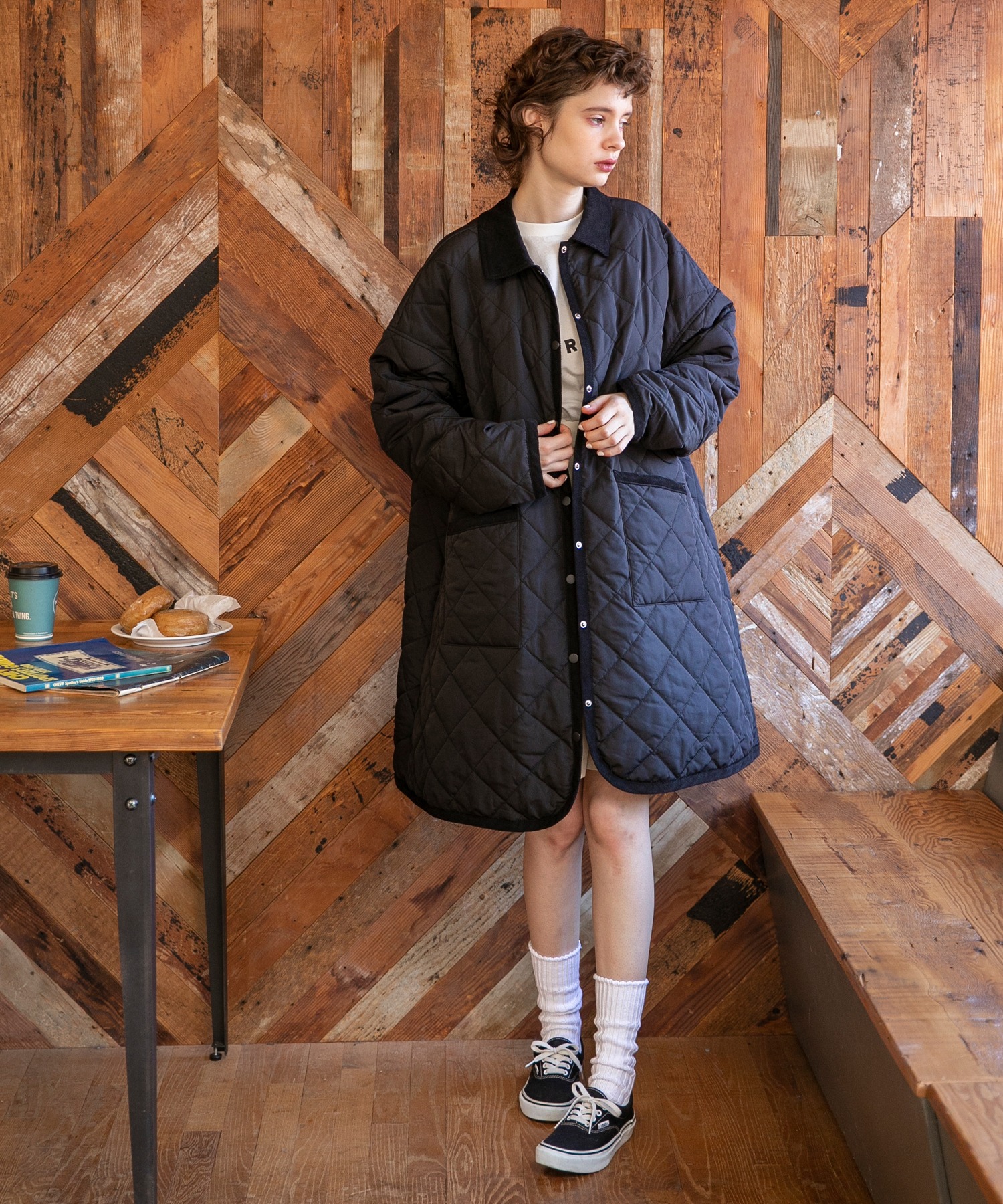 forksy.】コーデュロイパイピング キルティングミドルジャケット