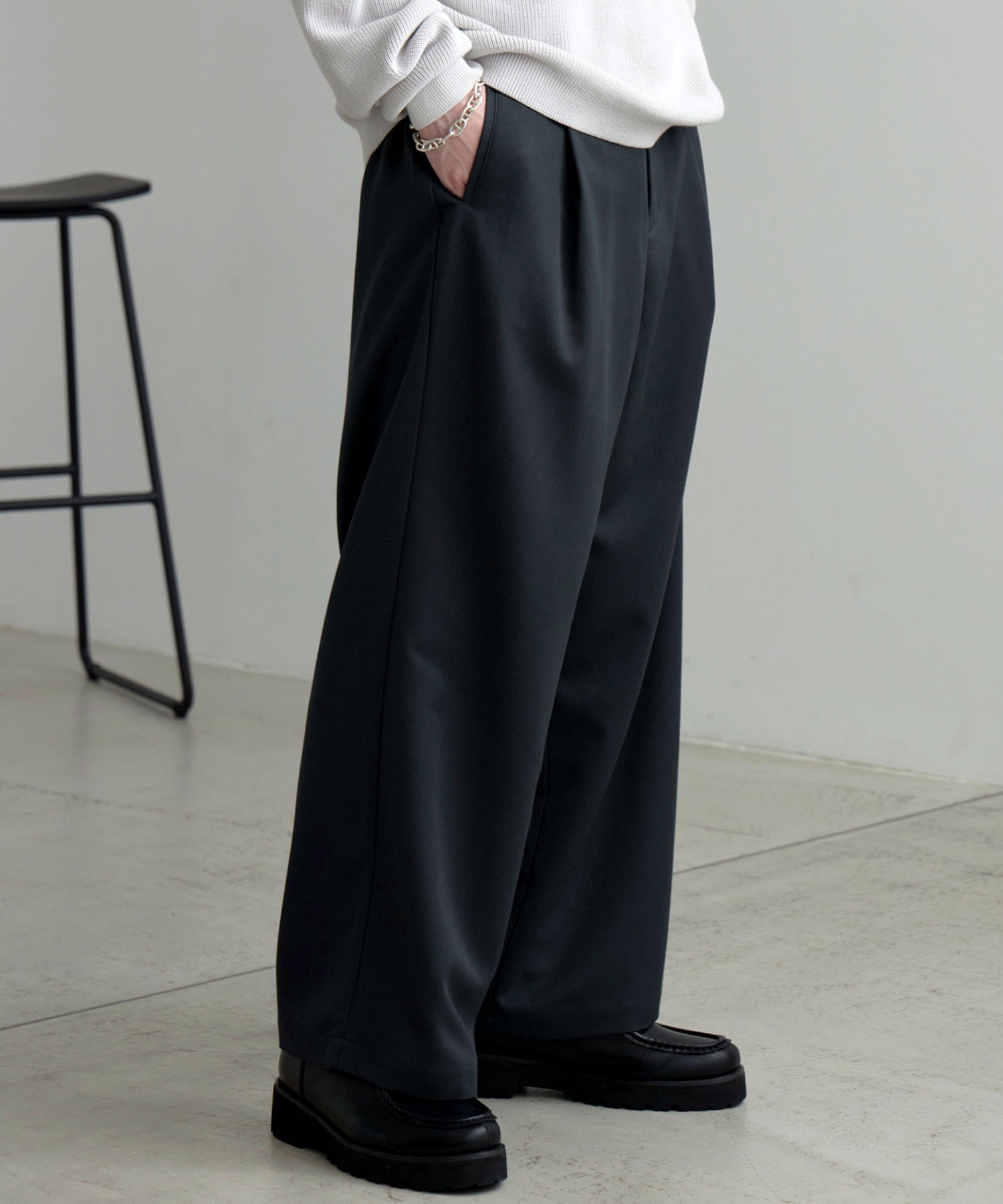 TRストレッチ タックワイドスラックスパンツ MONO-MART│MONO-MART