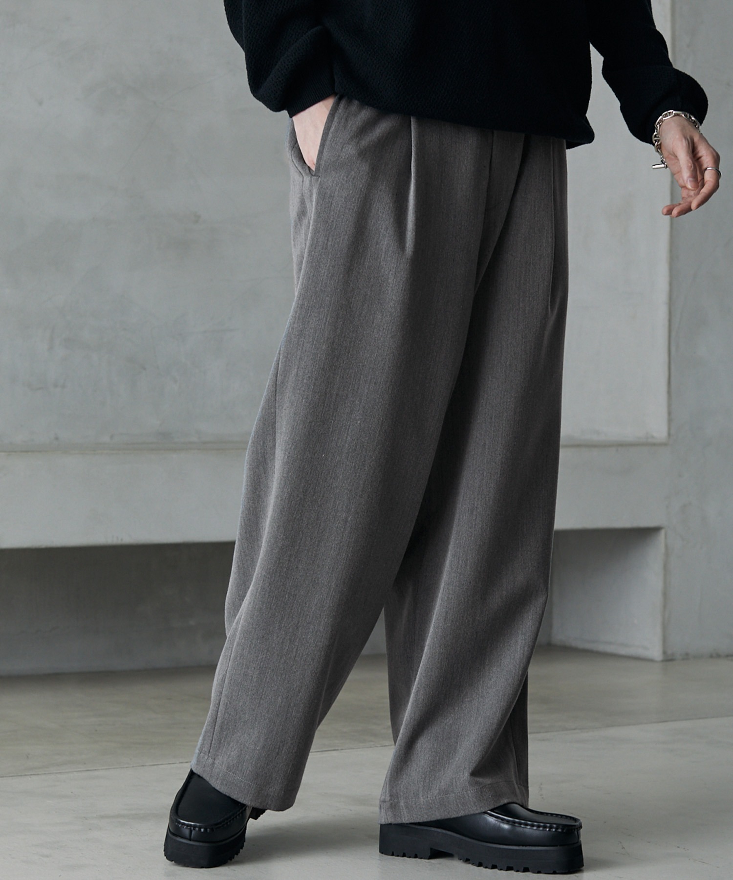 TRストレッチ タックワイドスラックスパンツ MONO-MART│MONO-MART