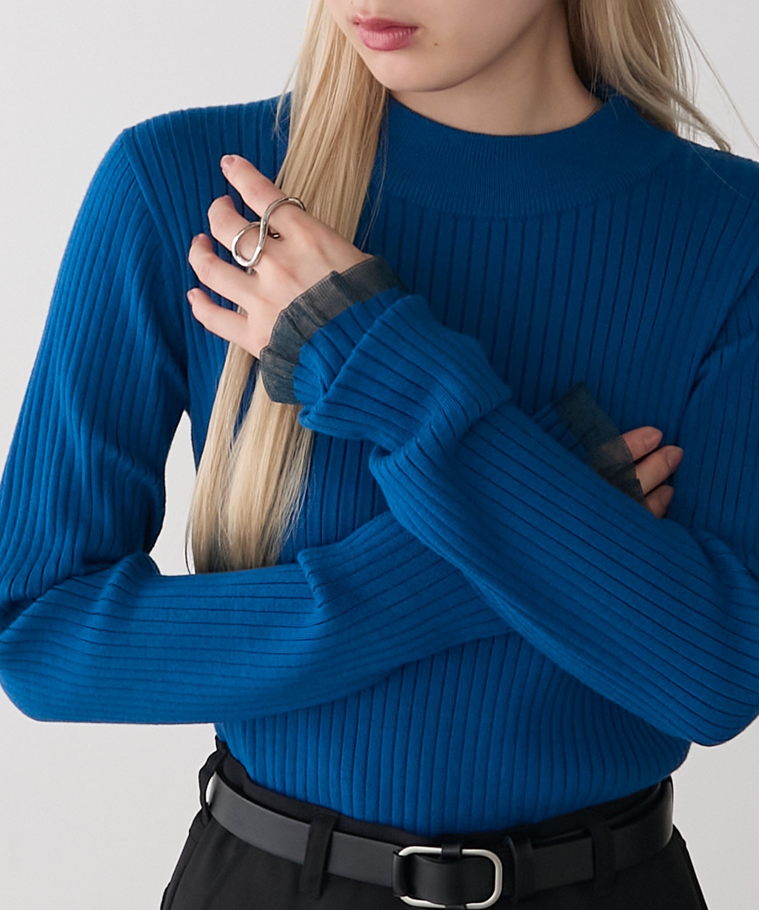 forksy.】＜エブリデイシリーズ＞シアーフリルカフスリブニットプル