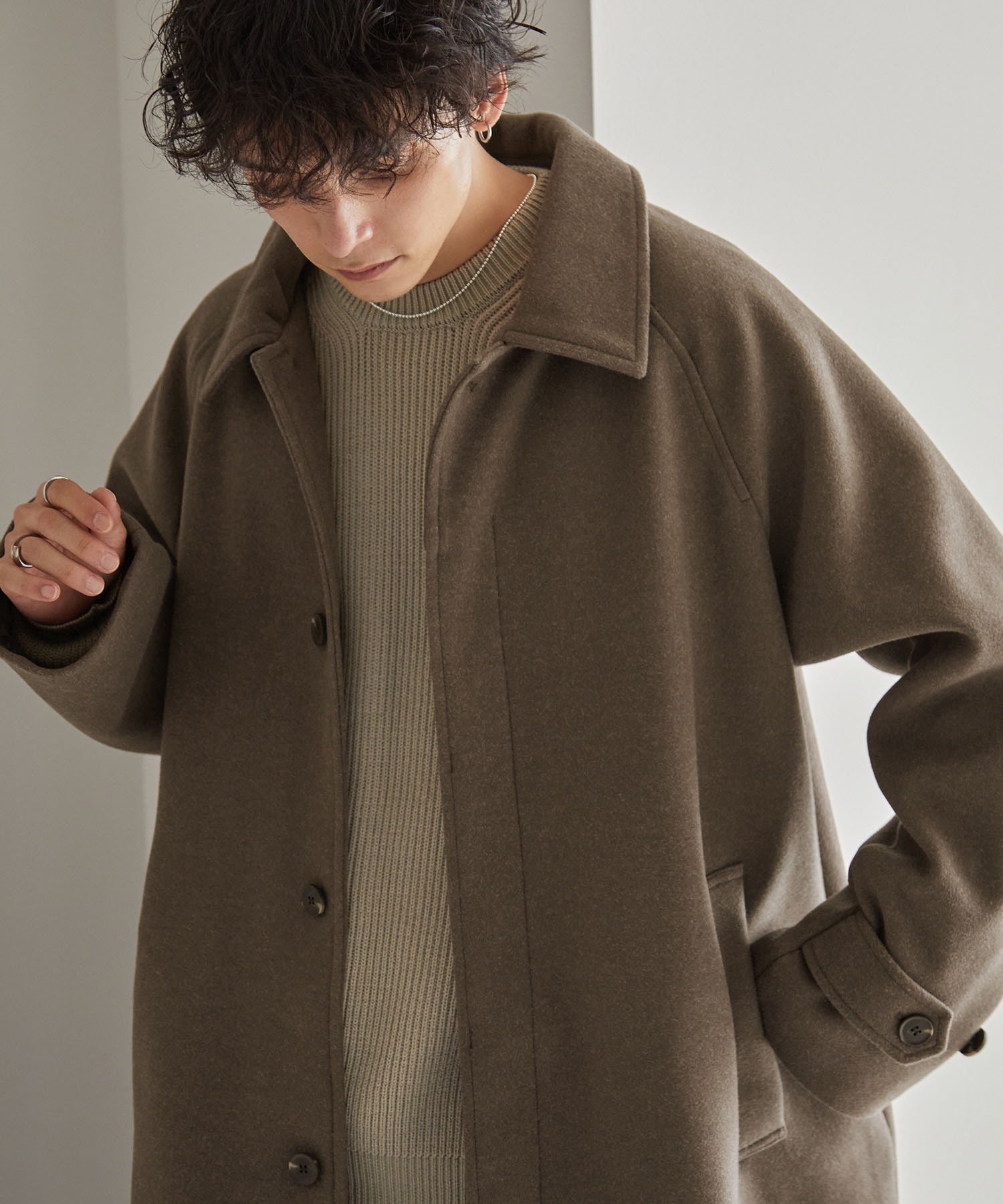 オーバーサイズ メルトンラグランスリーブロングステンカラーコート