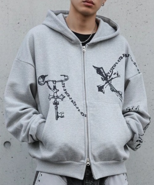 A'GEM/9 × .kom 『ARULE/アルール』Chain Cross Graphic Zip Hoodie
