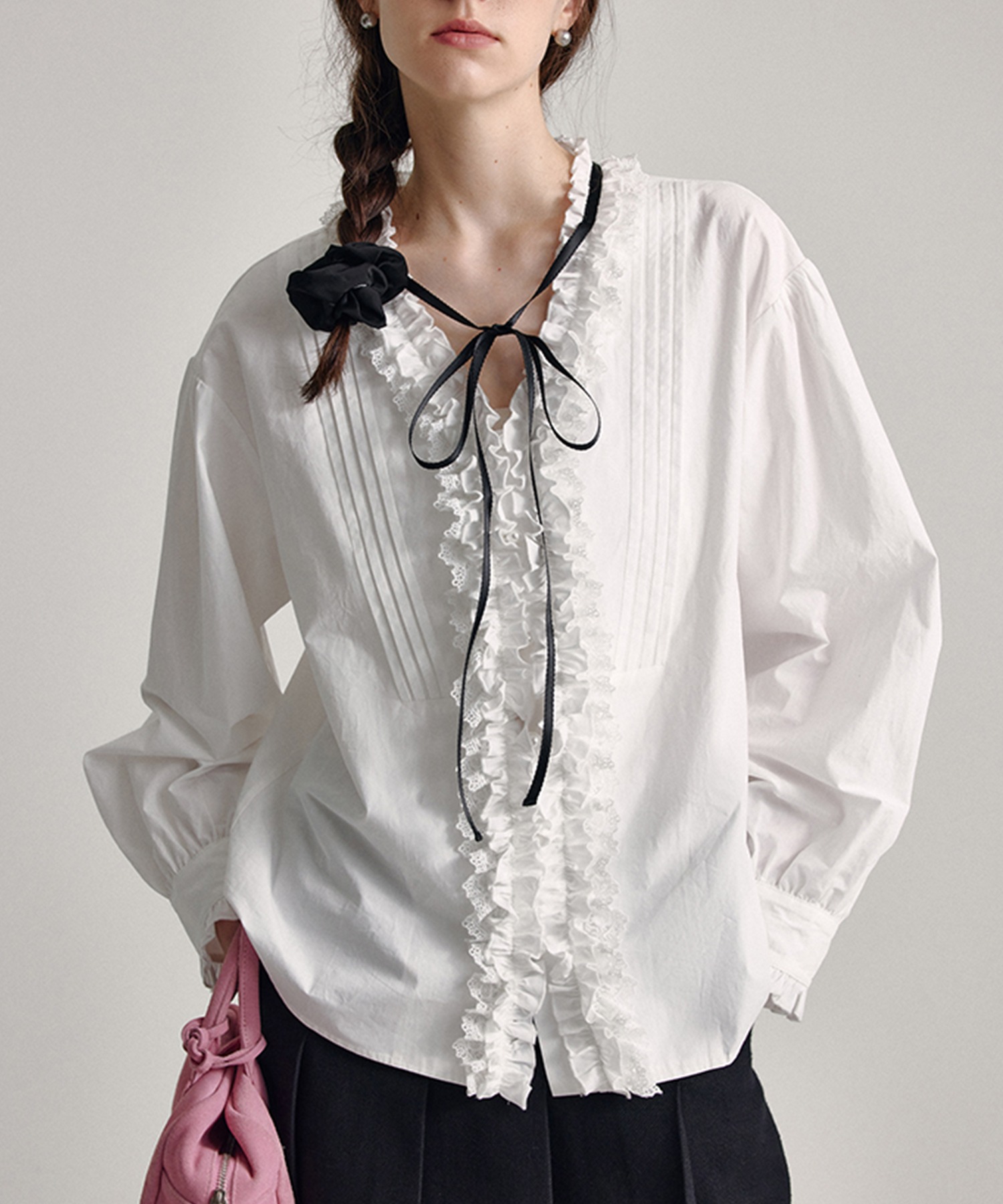 フリルレースカラー リボンブラウス FX24S322【Fano Studios