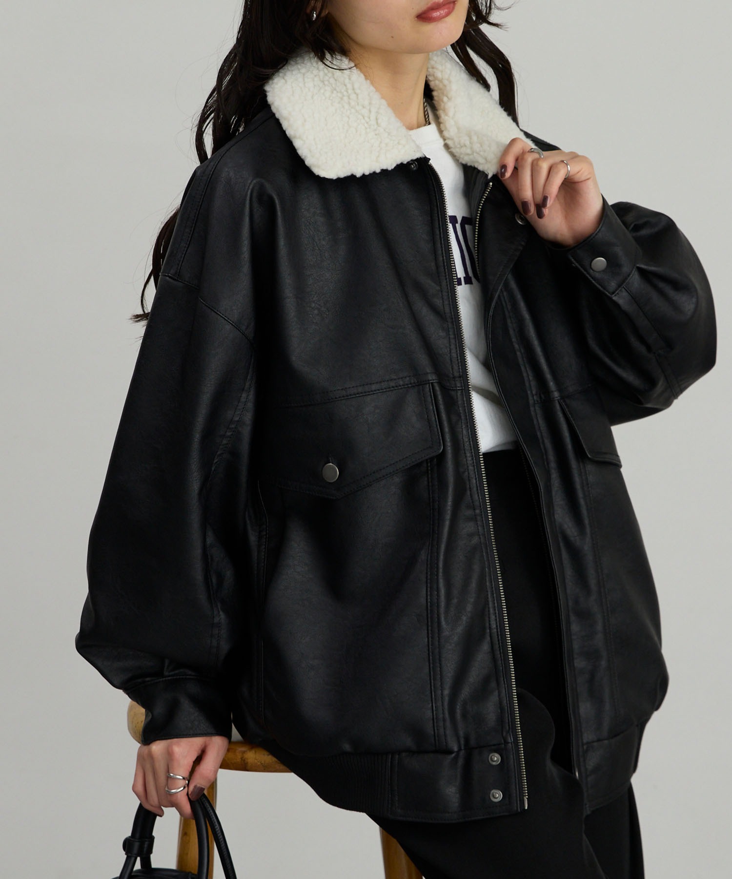 襟ボア 2WAY オーバーサイズ ヴィンテージライク ブルゾン MONO-MART