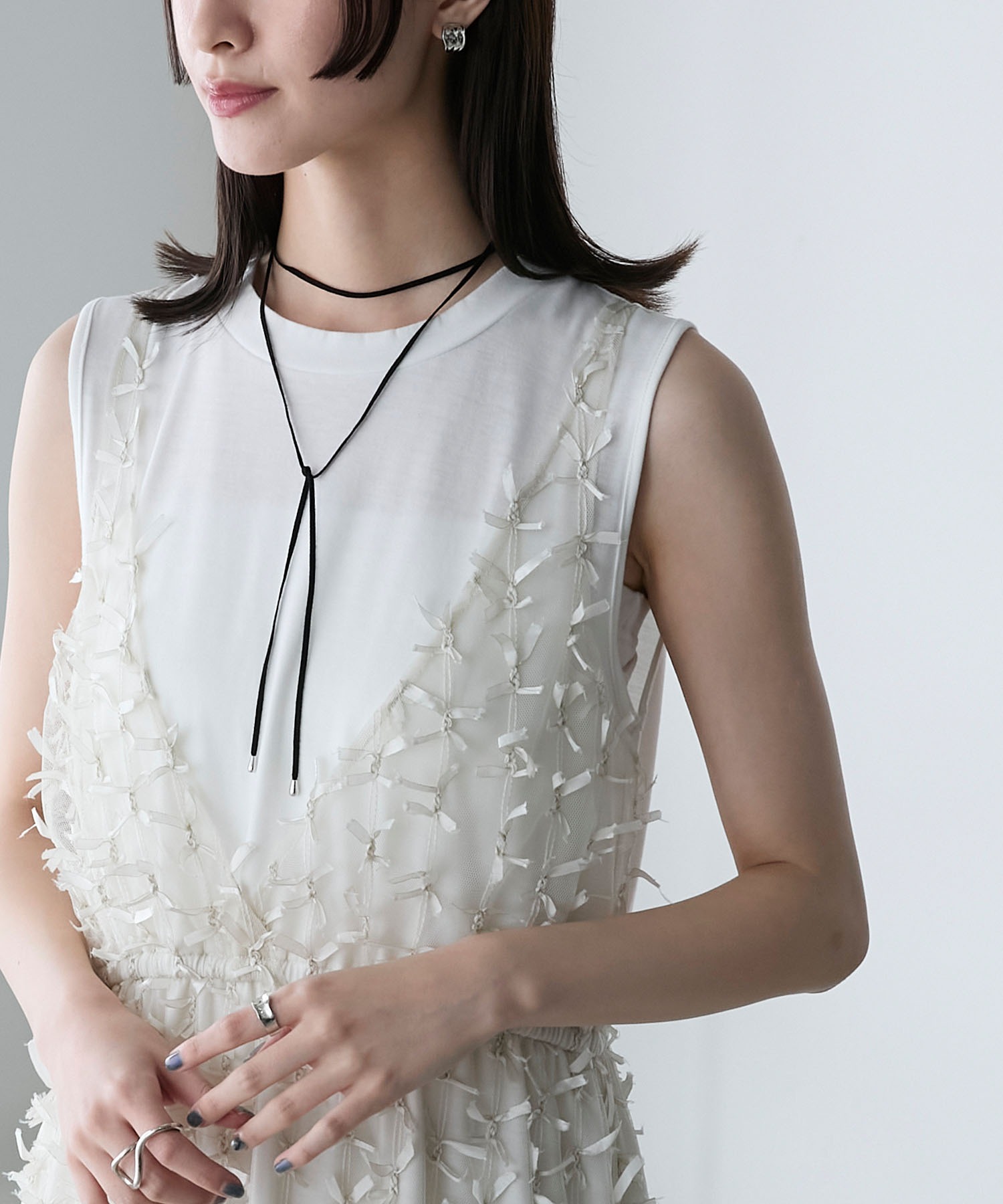 forksy.】チュールリボンレイヤードノースリーブワンピース forksy