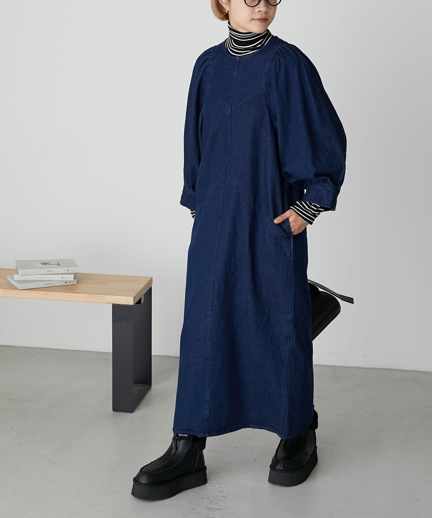 forksy.】10ozデニムボリュームスリーブワンピース forksy.│MONO-MART