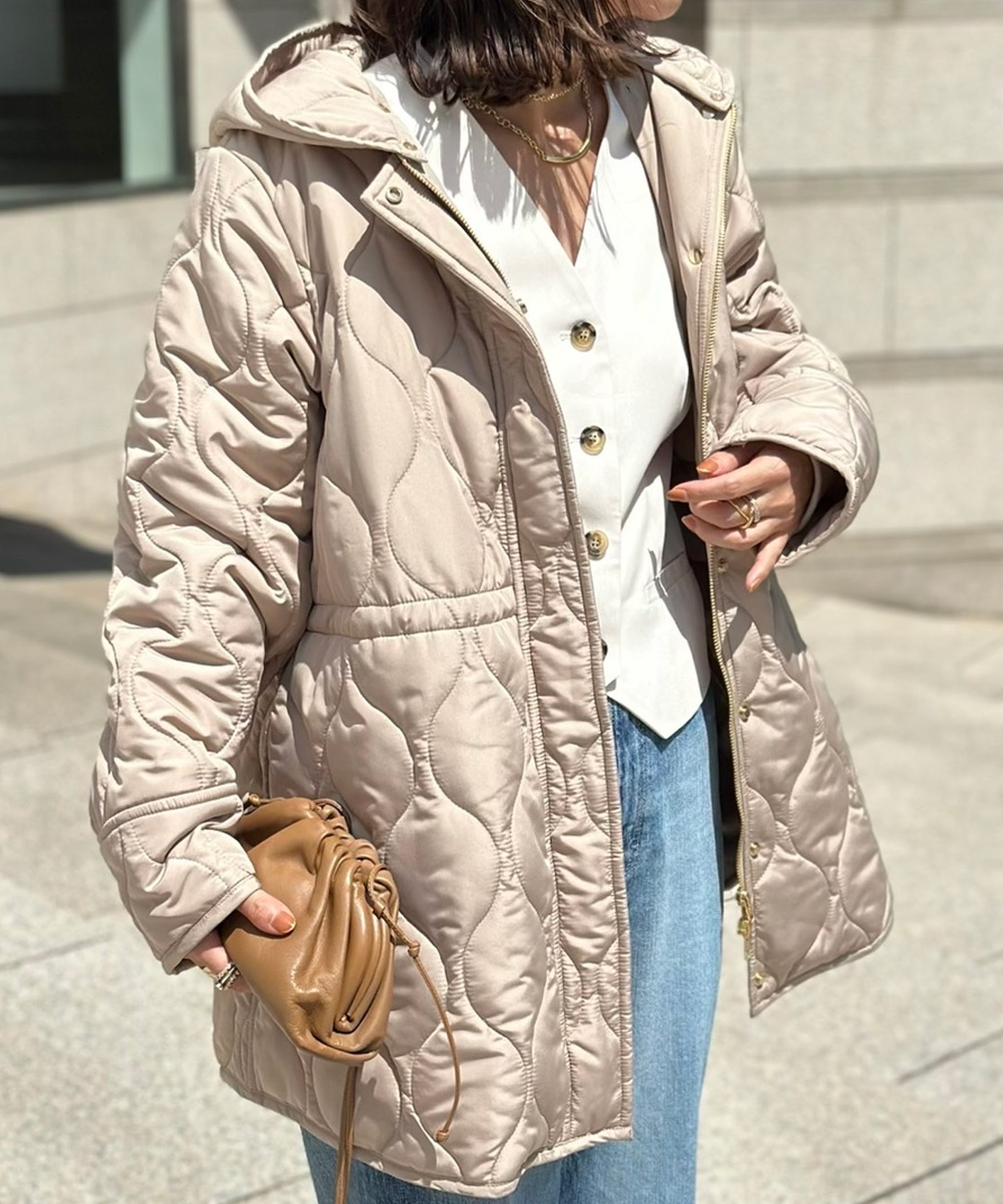 大人アウター◎】ミリタリーキルティングドロストハーフコート Emma