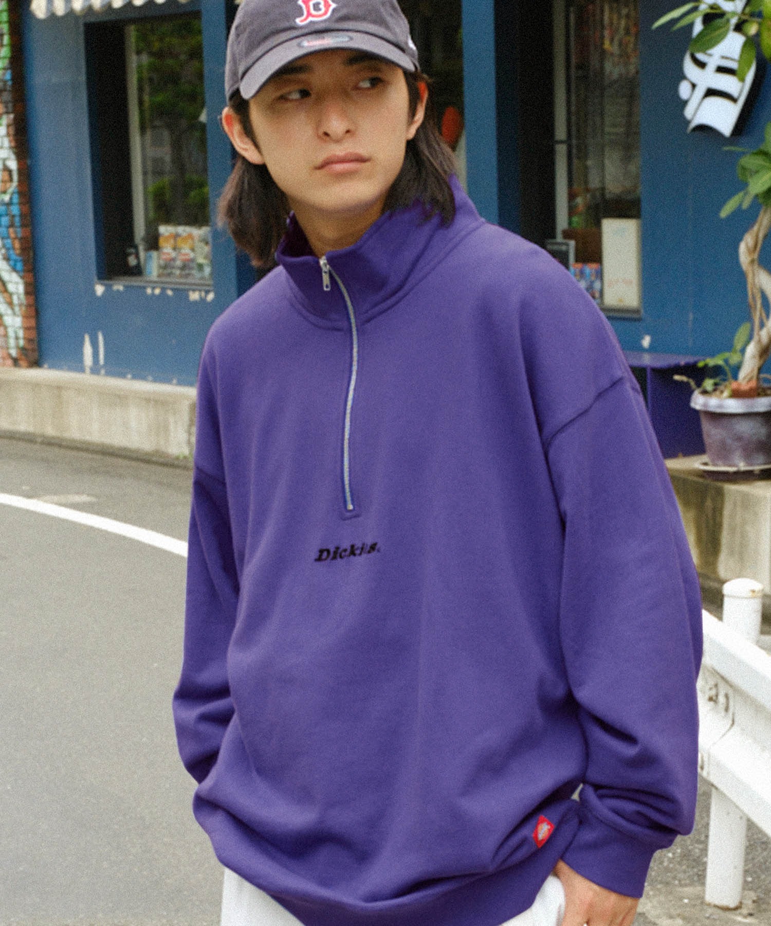 Dickies/ディッキーズ ロゴ刺繍 ハーフジップ ルーズシルエット裏毛
