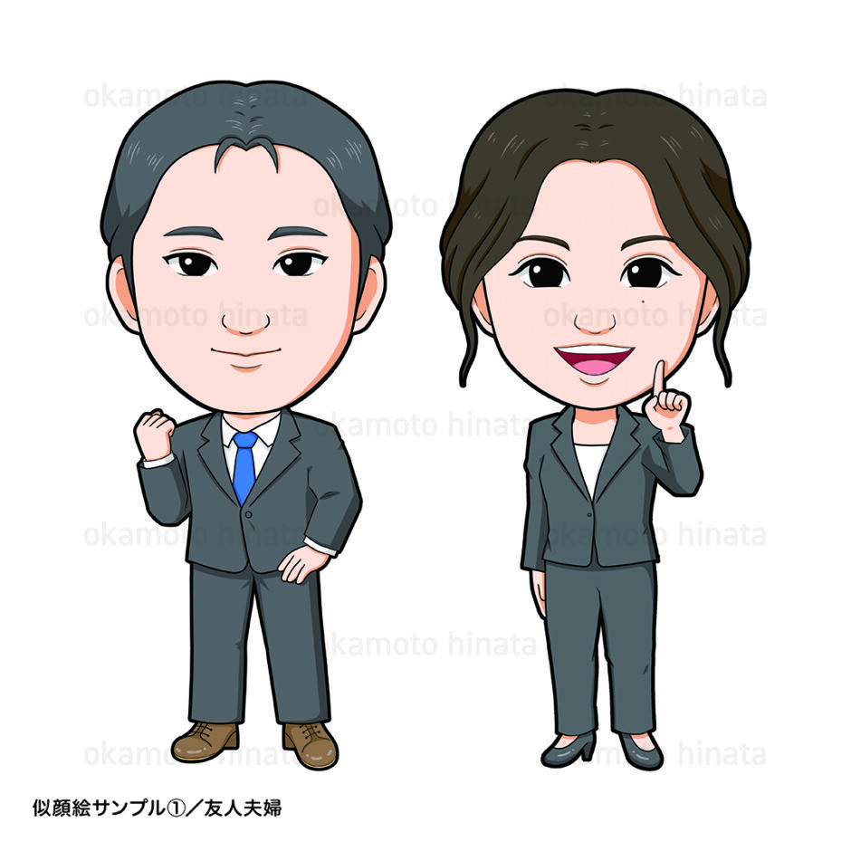 サンプル】漫画タッチの似顔絵 若者 スーツ 男女 | あとりえ ひなたぼっこ