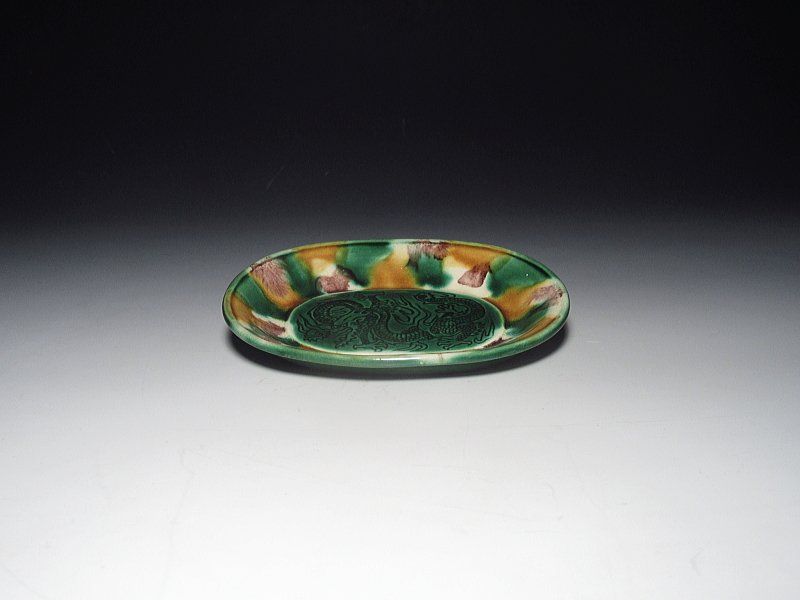 珉平焼 三彩龍文 小判形 小皿 5枚組【江戸後期】 ｜ 古陶磁 大林師友堂