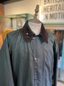 BARBOUR “GAMEFAIR” 2 CROWN 80s SAGE GREEN WAX JACKET MENS MEDIUM