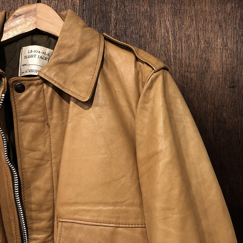 Schott I-S-674-M-S Leather Flight Bomber Jacket Camel Brown 38