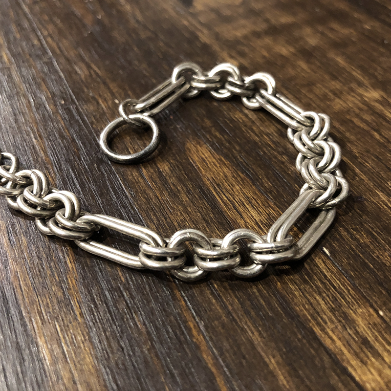 Vintage Mexican Silver Dual Chain Bracelet Toggle Clasp T-bar End