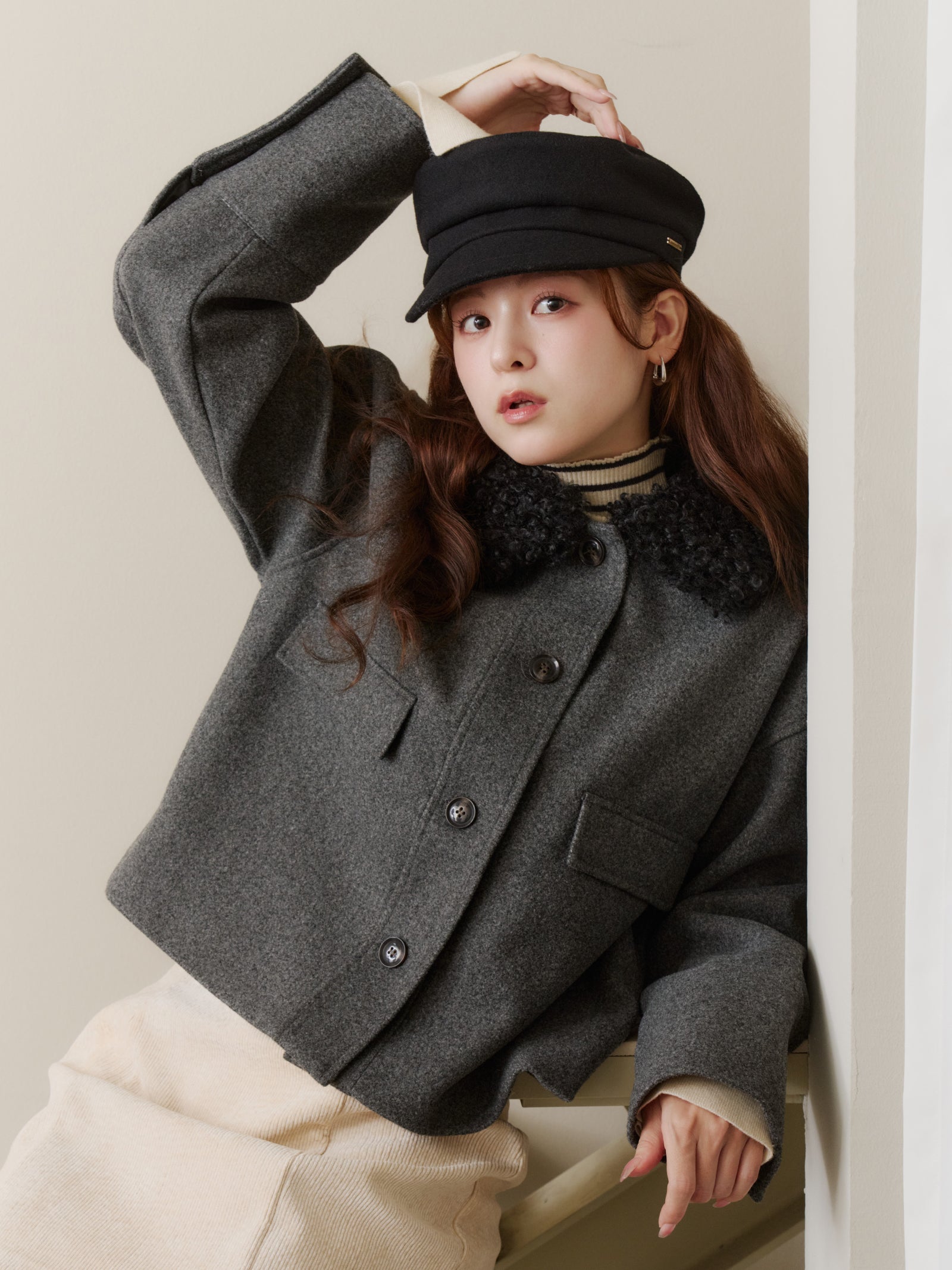 フェイクウールショートアウター