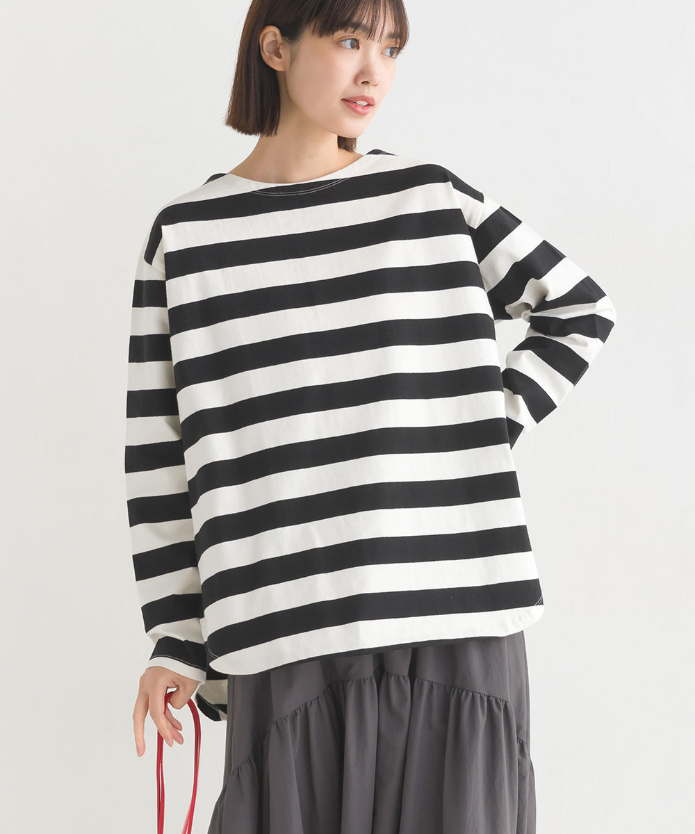 OMNES PURPLE LABEL】10番単ボーダー裾ラウンド長袖Tシャツ【6124-5480】
