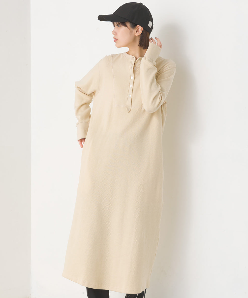 OMNES】ハニカムストレッチワッフル切り替えヘンリーワンピース【1521