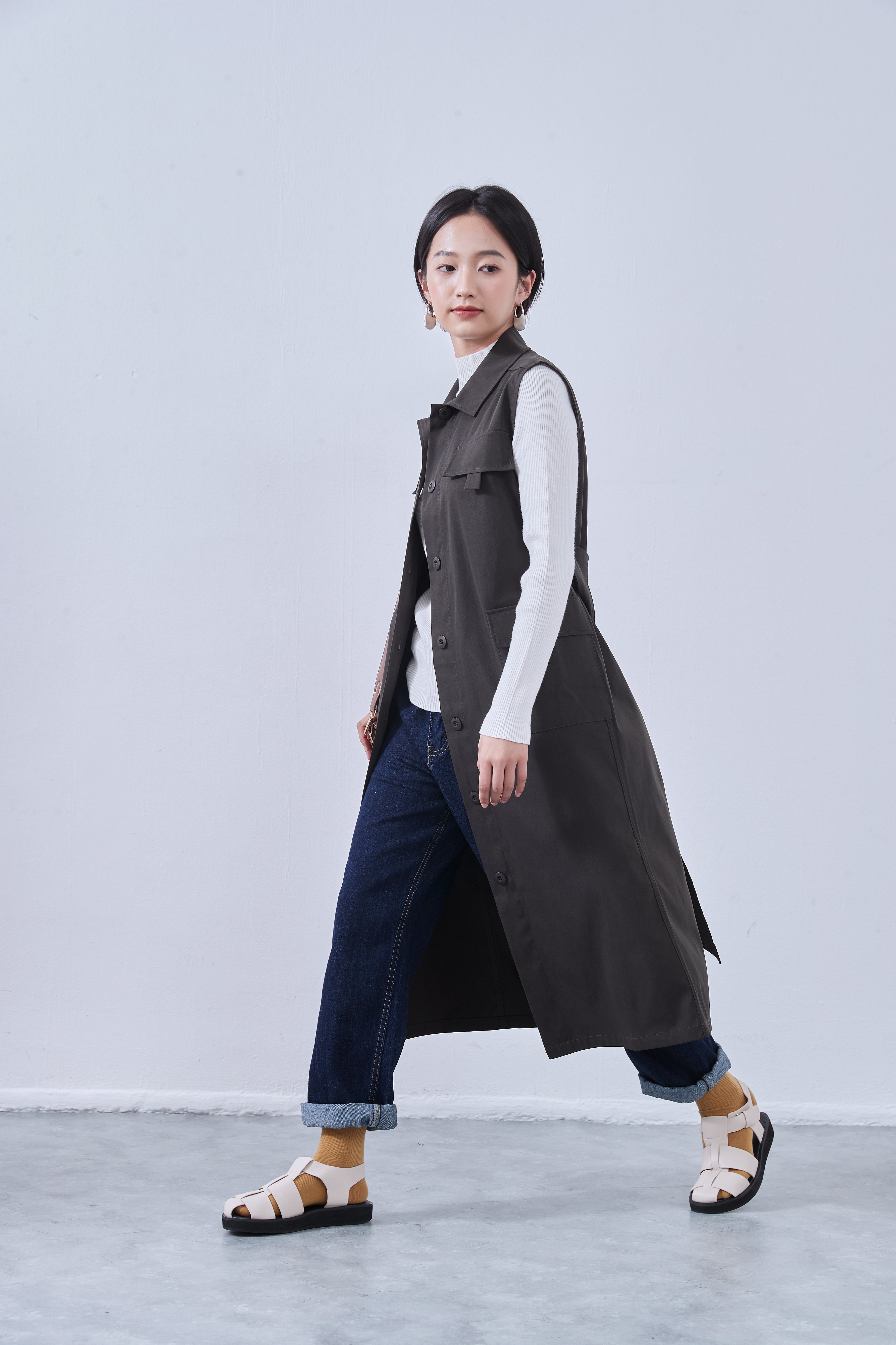 KNNJ362・ミリタリーロングベスト・ミリタリー風ワンピース