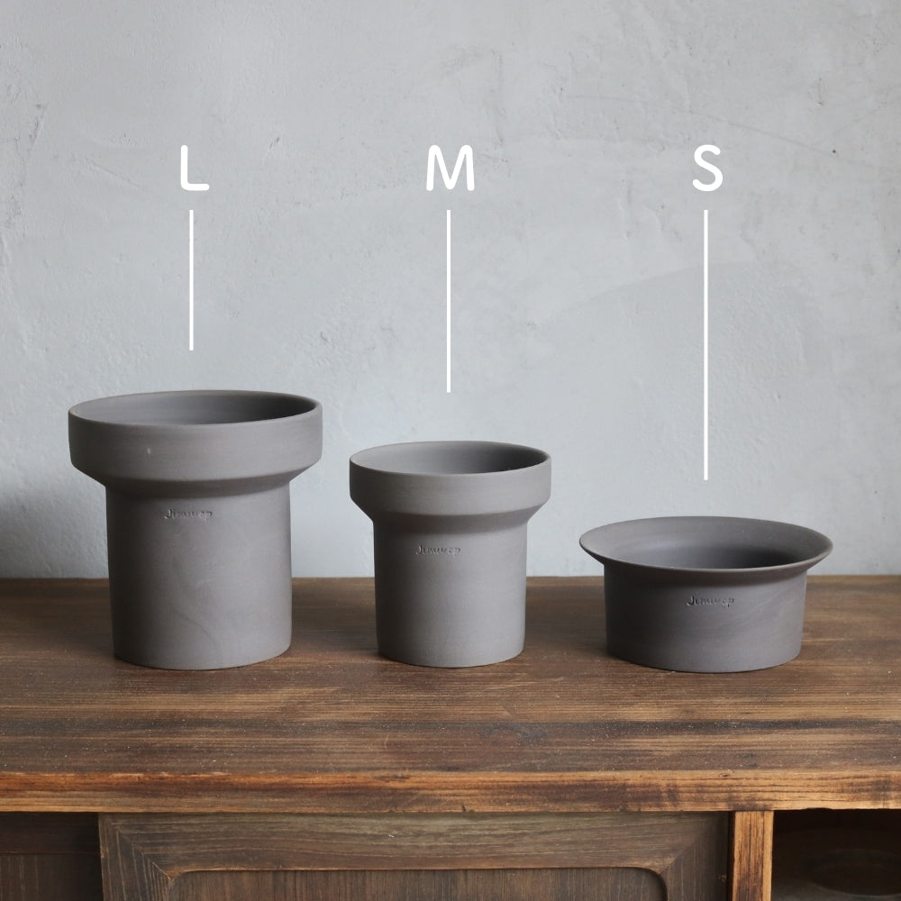 3号｜おしゃれな陶器鉢｜背の低い｜受け皿付｜ハットさん｜北欧｜S