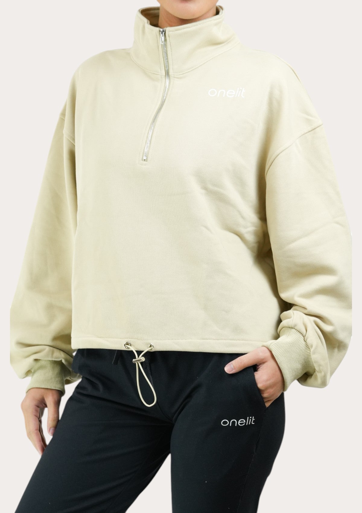 onelit レディース クロップド オーバーサイズ ハーフジップ プルオーバー