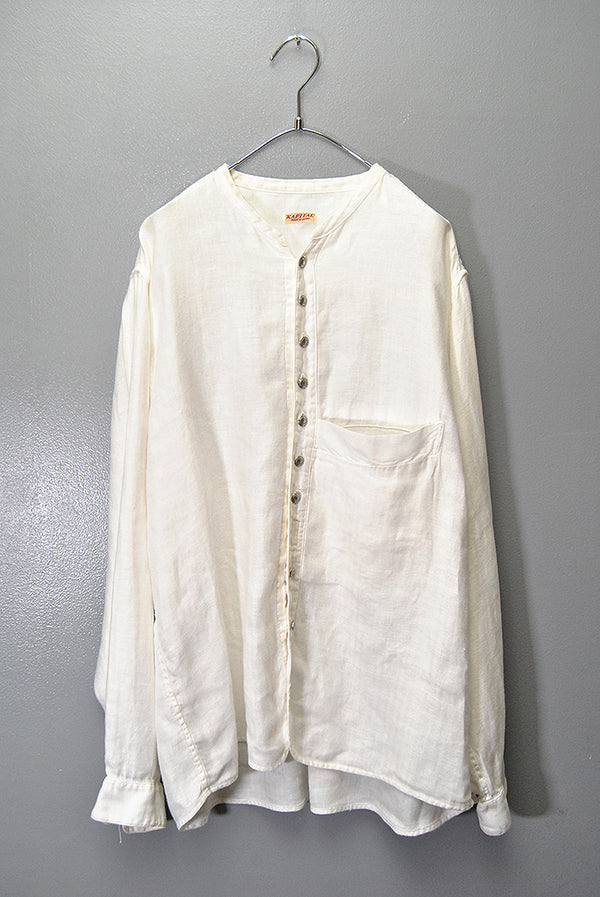 KAPITAL ガーゼリネンヘリンボン スタンドペニーシャツ