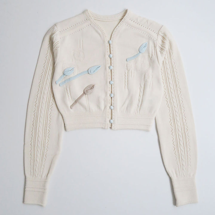 Mame Kurogouchi/マメ】3D Floral Motif Knit Cardigan MM26SS-KN062の