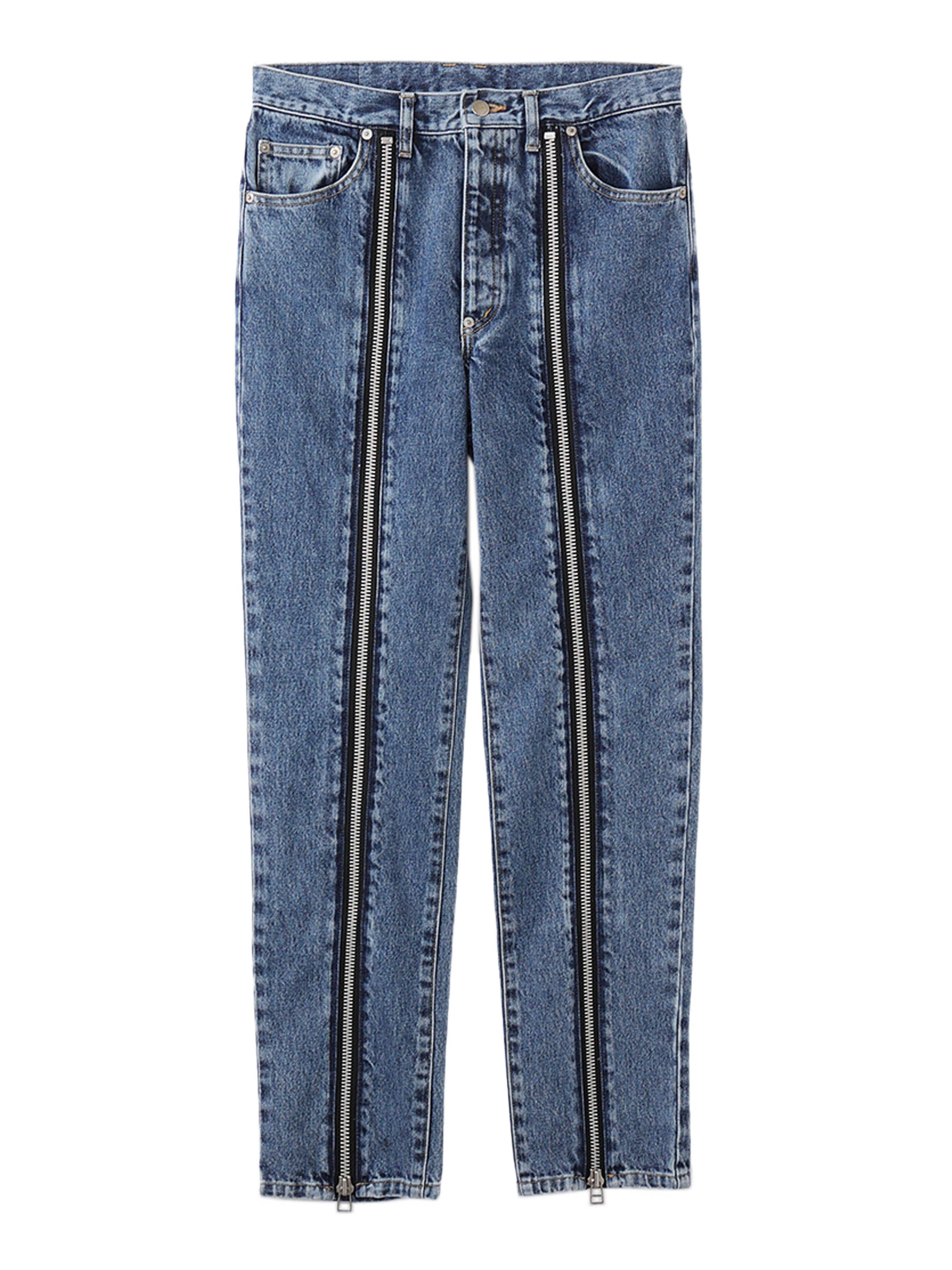 WASHED DENIM ZIP PANTS