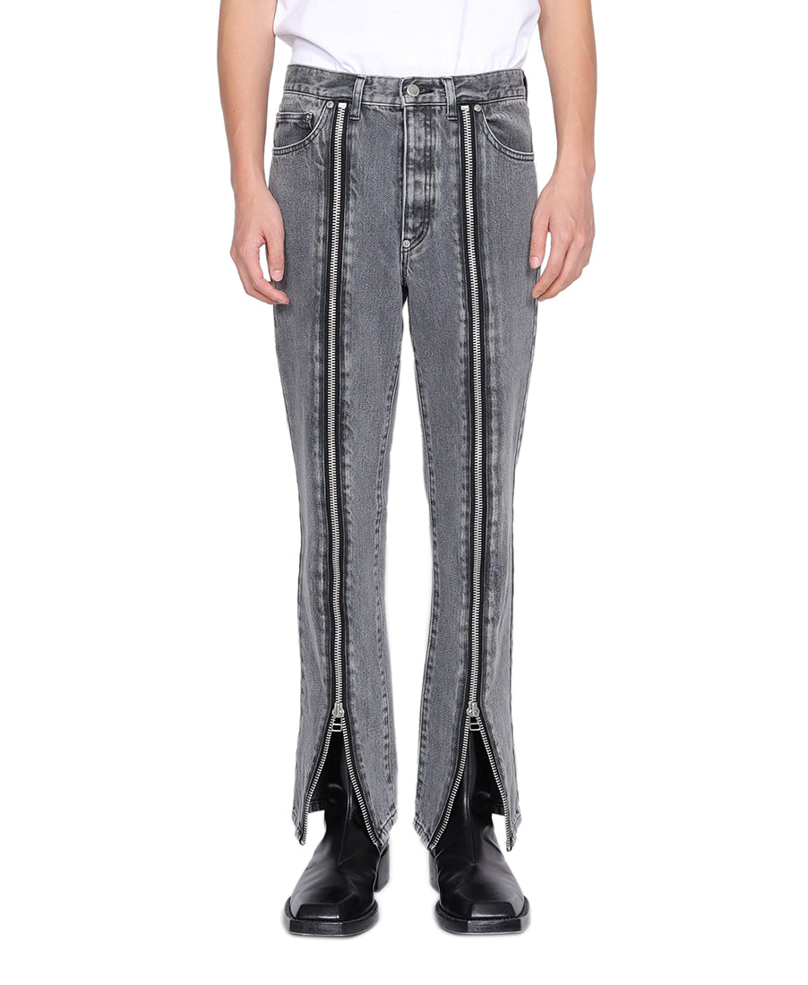 WASHED DENIM ZIP PANTS