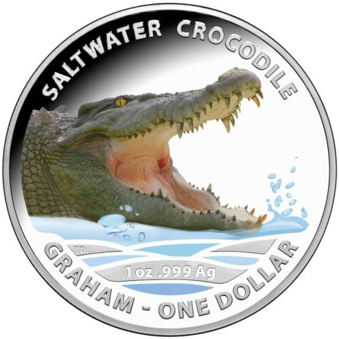 Silver Ounce 2014 Saltwater Crocodile - Graham, Colour, Coin from