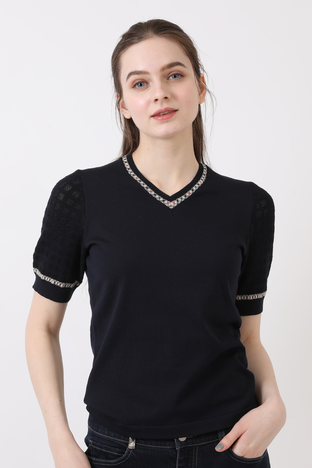 チェックラインVネックニット（半袖）｜DAKS（ダックス）公式