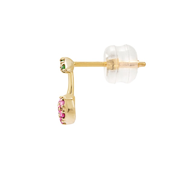 K10YGピンクサファイア/グリーンガーネットピアス(片耳用