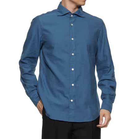 FINAMORE＜フィナモレ＞ワイドカラーツイルシャツ