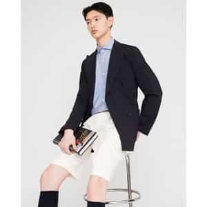 セットアップ ナイロントリコット生地ダブルブレストジャケット