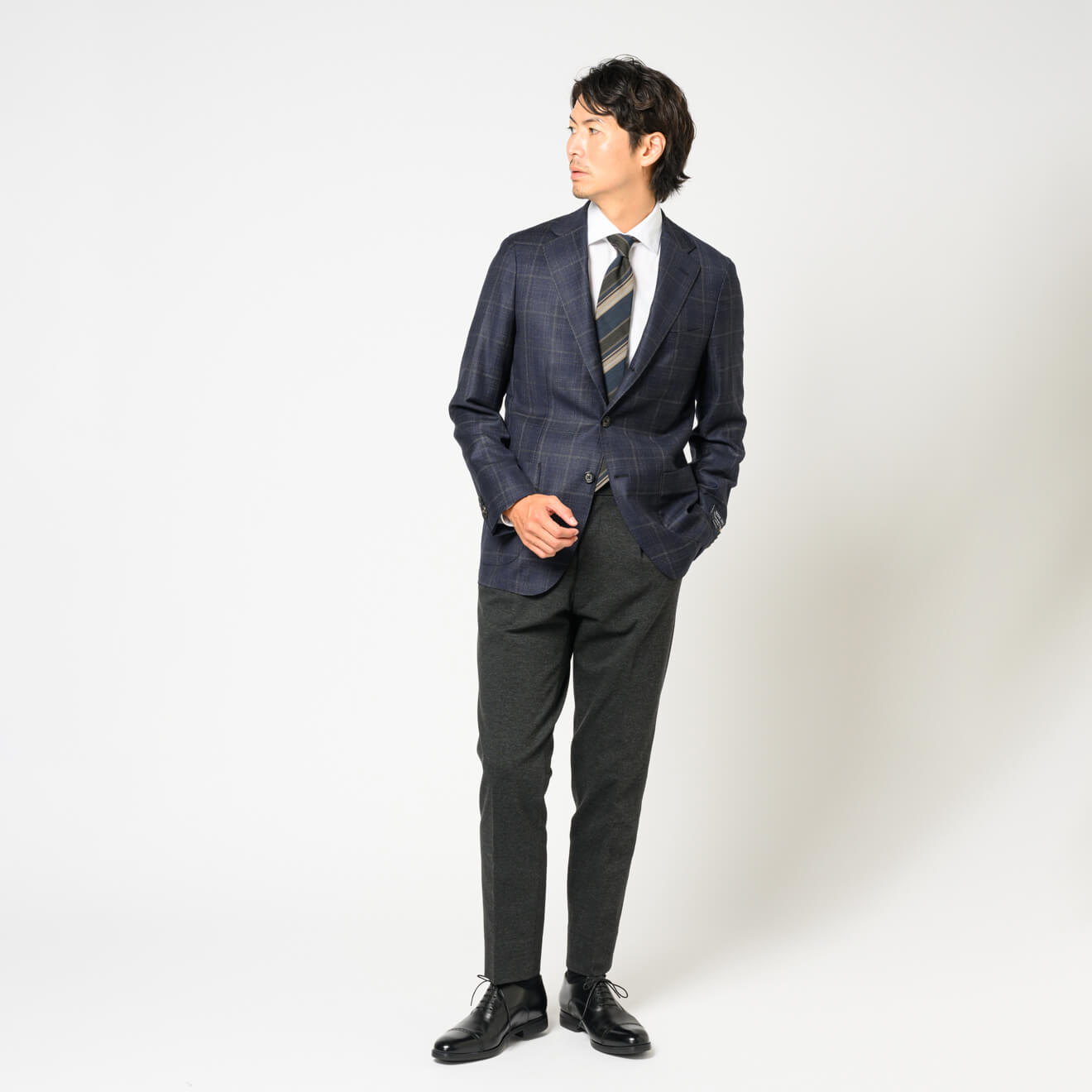 伊レダ社 SUPER130'sウールジャケット ネイビーチェック | ONLY ONLINE