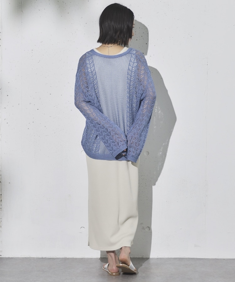 透かし編みキーネックニットプルオーバー(F BLUE): トップス｜PMbox