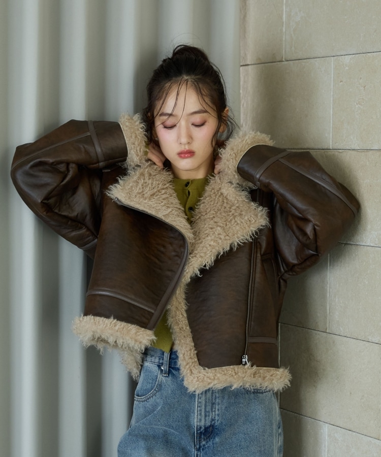 フェイクレザーショートムートンジャケット(M BROWN): アウター｜PMbox