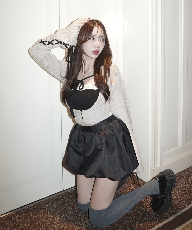 laceup foodie tops×lace cami set(M BLACK): トップス｜PMbox P&M