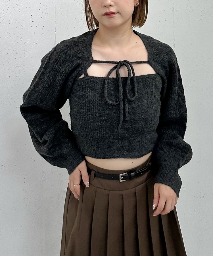 ケーブルニットボレロアンサンブル(M GRAY): トップス｜PMbox P&M